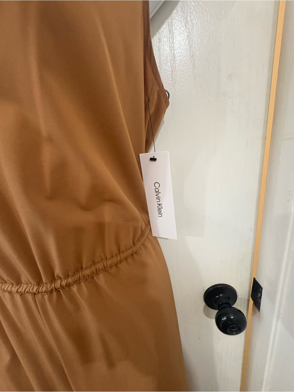 Minimalist quiet luxury cocktail Sleeveless V-Neck Wide Leg Jumpsuit in Caramel - Picture 6 of 8